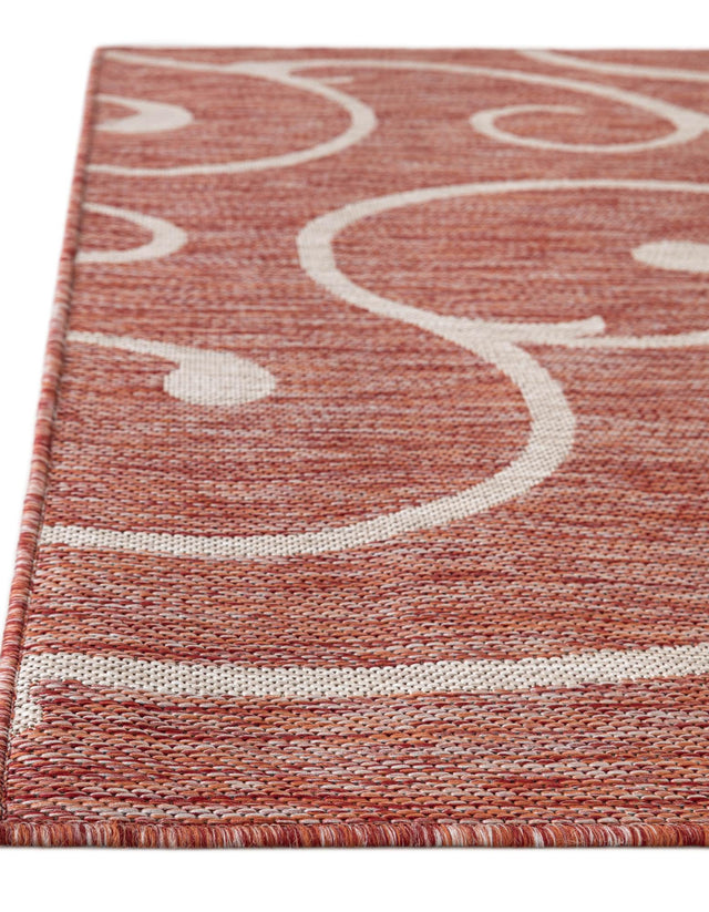 Rust Red 7' 1 x 10' Outdoor Botanical Rectangle Area Rug Weather Resistant for Patio, Deck, Terrace, Balcony, Porch Polypropylene Garden Floral Tropical Carpet for Sale at Rug Engine