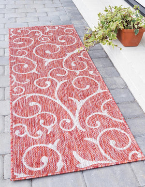 Rust Red 2' x 6' 1 Outdoor Botanical Runner Area Rug Weather Resistant for Patio, Deck, Terrace, Balcony, Porch Polypropylene Garden Floral Tropical Carpet for Sale at Rug Engine