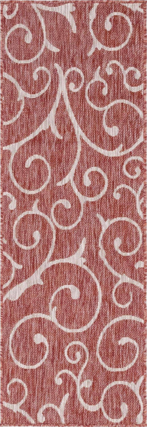 Rust Red 2' x 6' 1 Outdoor Botanical Runner Area Rug Weather Resistant for Patio, Deck, Terrace, Balcony, Porch Polypropylene Garden Floral Tropical Carpet for Sale at Rug Engine