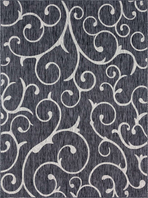 Charcoal Gray 9' x 12' Outdoor Botanical Rectangle Area Rug Weather Resistant for Patio, Deck, Terrace, Balcony, Porch Polypropylene Garden Floral Tropical Carpet for Sale at Rug Engine