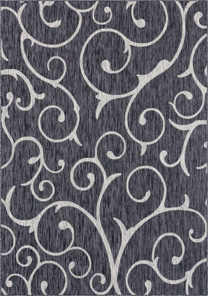 Charcoal Gray 7' 10 x 11' Outdoor Botanical Rectangle Area Rug Weather Resistant for Patio, Deck, Terrace, Balcony, Porch Polypropylene Garden Floral Tropical Carpet for Sale at Rug Engine