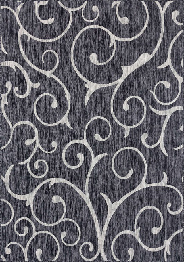 Charcoal Gray 7' 10 x 11' Outdoor Botanical Rectangle Area Rug Weather Resistant for Patio, Deck, Terrace, Balcony, Porch Polypropylene Garden Floral Tropical Carpet for Sale at Rug Engine