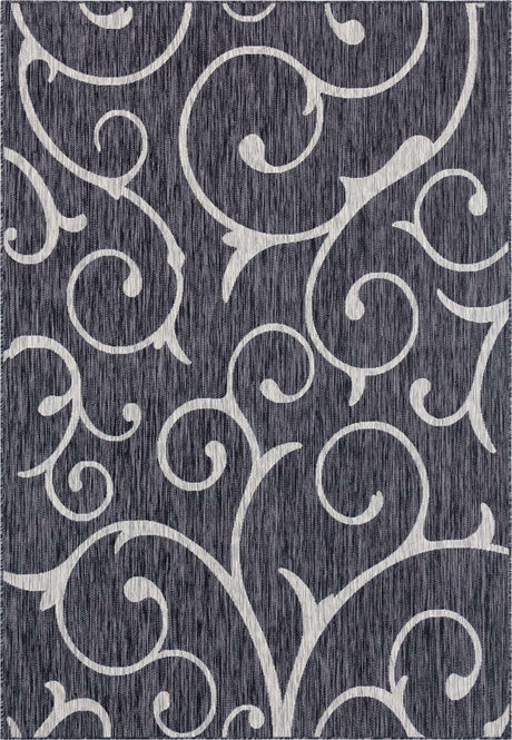Charcoal Gray 7' 1 x 10' Outdoor Botanical Rectangle Area Rug Weather Resistant for Patio, Deck, Terrace, Balcony, Porch