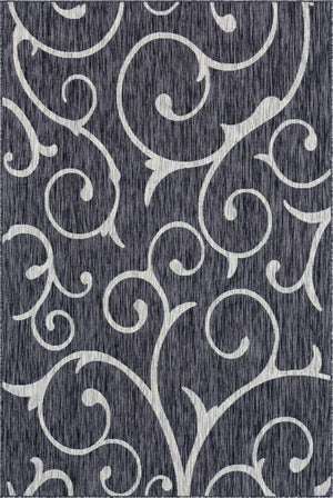 Charcoal Gray 6' 1 x 9' Outdoor Botanical Rectangle Area Rug Weather Resistant for Patio, Deck, Terrace, Balcony, Porch Polypropylene Garden Floral Tropical Carpet for Sale at Rug Engine