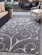 Charcoal Gray 9' x 12' Outdoor Botanical Rectangle Area Rug Weather Resistant for Patio, Deck, Terrace, Balcony, Porch Polypropylene Garden Floral Tropical Carpet for Sale at Rug Engine