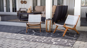 Charcoal Gray 7' 10 x 11' Outdoor Botanical Rectangle Area Rug Weather Resistant for Patio, Deck, Terrace, Balcony, Porch Polypropylene Garden Floral Tropical Carpet for Sale at Rug Engine
