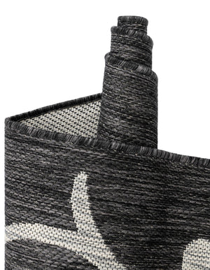 Charcoal Gray 6' 1 x 9' Outdoor Botanical Rectangle Area Rug Weather Resistant for Patio, Deck, Terrace, Balcony, Porch Polypropylene Garden Floral Tropical Carpet for Sale at Rug Engine