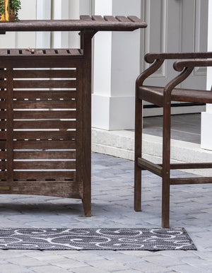 Charcoal Gray 2' x 6' 1 Outdoor Botanical Runner Area Rug Weather Resistant for Patio, Deck, Terrace, Balcony, Porch