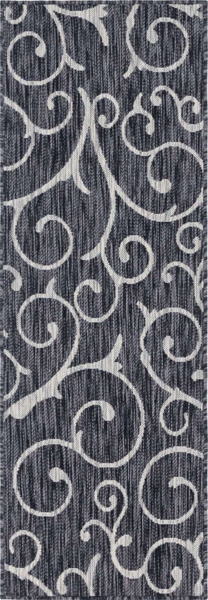 Charcoal Gray 2' x 6' 1 Outdoor Botanical Runner Area Rug Weather Resistant for Patio, Deck, Terrace, Balcony, Porch