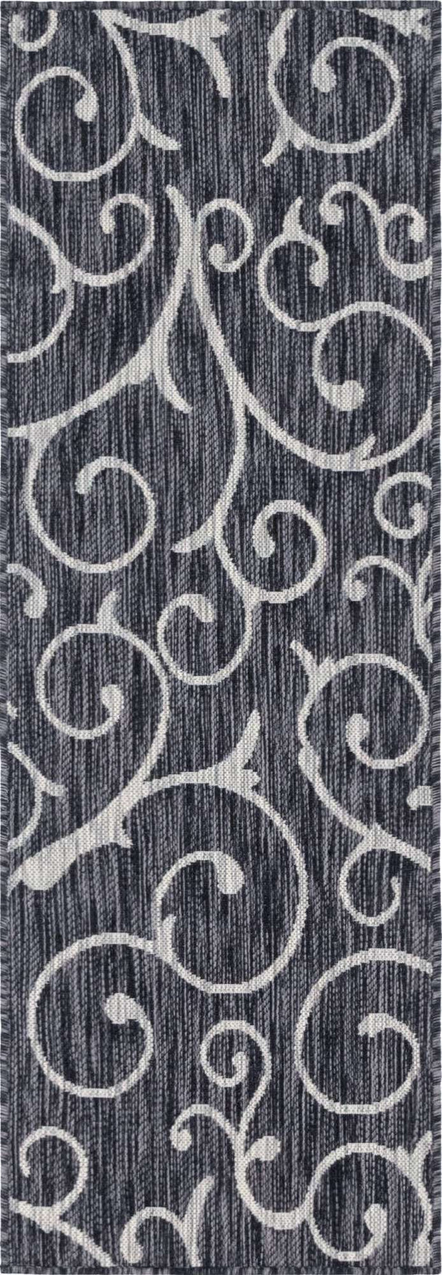 Charcoal Gray 2' x 6' 1 Outdoor Botanical Runner Area Rug Weather Resistant for Patio, Deck, Terrace, Balcony, Porch