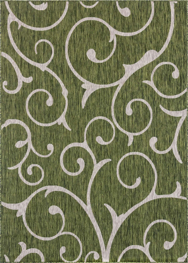 Green 7' 1 x 10' Outdoor Botanical Rectangle Area Rug Weather Resistant for Patio, Deck, Terrace, Balcony, Porch Polypropylene Garden Floral Tropical Carpet for Sale at Rug Engine