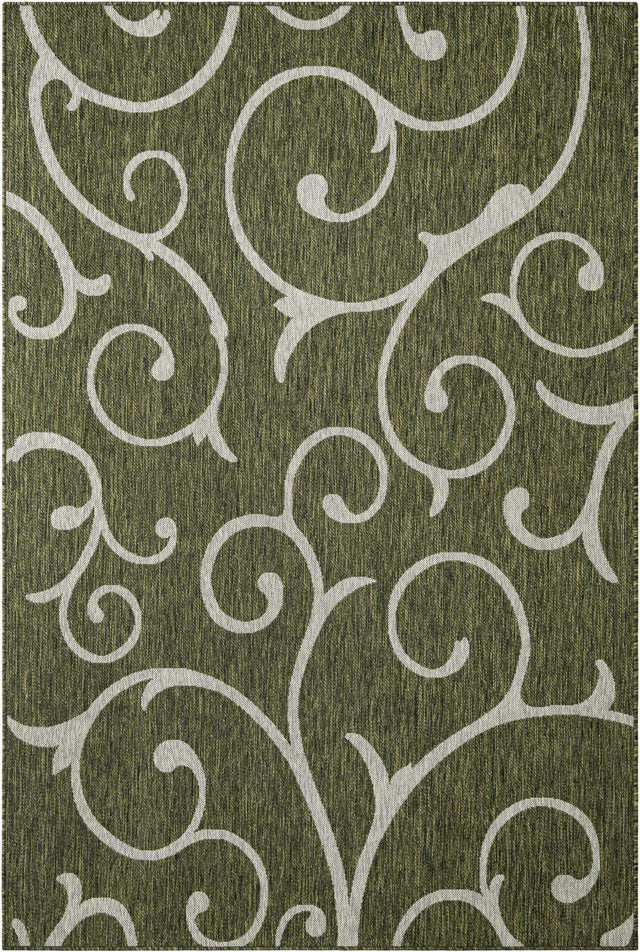 Green 6' 1 x 9' Outdoor Botanical Rectangle Area Rug Weather Resistant for Patio, Deck, Terrace, Balcony, Porch Polypropylene Garden Floral Tropical Carpet for Sale at Rug Engine