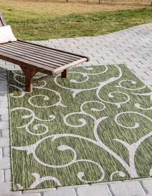 Green 5' 3 x 8' Outdoor Botanical Rectangle Area Rug Weather Resistant for Patio, Deck, Terrace, Balcony, Porch