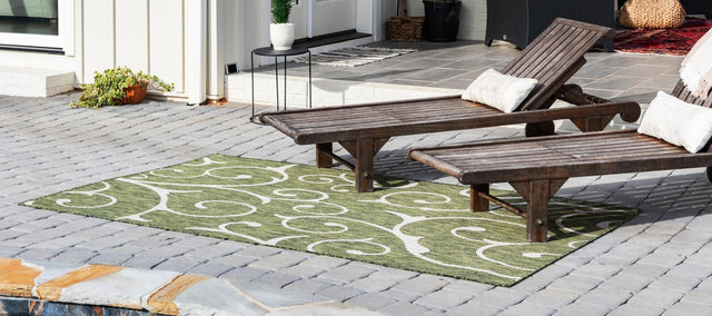 Green 7' 10 x 11' Outdoor Botanical Rectangle Area Rug Weather Resistant for Patio, Deck, Terrace, Balcony, Porch Polypropylene Garden Floral Tropical Carpet for Sale at Rug Engine