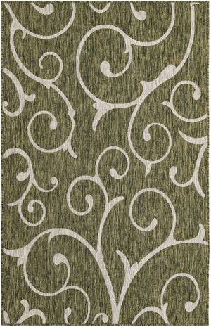 Green 5' 3 x 8' Outdoor Botanical Rectangle Area Rug Weather Resistant for Patio, Deck, Terrace, Balcony, Porch