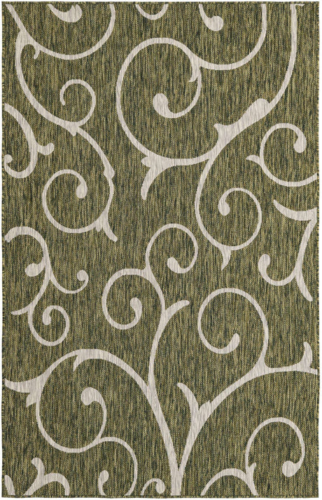 Green 5' 3 x 8' Outdoor Botanical Rectangle Area Rug Weather Resistant for Patio, Deck, Terrace, Balcony, Porch