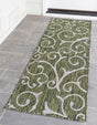 Green 2' x 6' 1 Outdoor Botanical Runner Area Rug Weather Resistant for Patio, Deck, Terrace, Balcony, Porch Polypropylene Garden Floral Tropical Carpet for Sale at Rug Engine