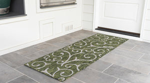 Green 2' x 6' 1 Outdoor Botanical Runner Area Rug Weather Resistant for Patio, Deck, Terrace, Balcony, Porch