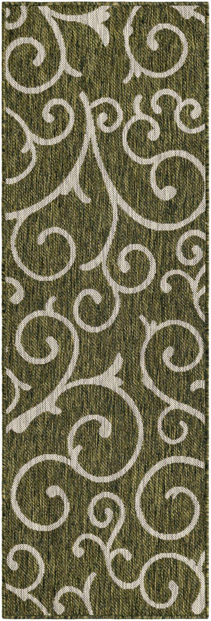 Green 2' x 6' 1 Outdoor Botanical Runner Area Rug Weather Resistant for Patio, Deck, Terrace, Balcony, Porch