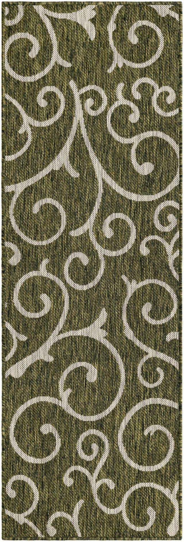 Green 2' x 6' 1 Outdoor Botanical Runner Area Rug Weather Resistant for Patio, Deck, Terrace, Balcony, Porch