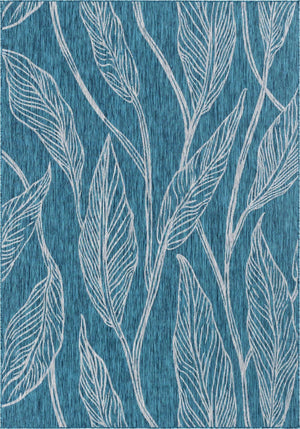 Teal 7' 10 x 11' Outdoor Botanical Rectangle Area Rug Weather Resistant for Patio, Deck, Terrace, Balcony, Porch Polypropylene Garden Floral Tropical Carpet for Sale at Rug Engine