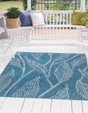 Teal 7' 1 x 10' Outdoor Botanical Rectangle Area Rug Weather Resistant for Patio, Deck, Terrace, Balcony, Porch Polypropylene Garden Floral Tropical Carpet for Sale at Rug Engine