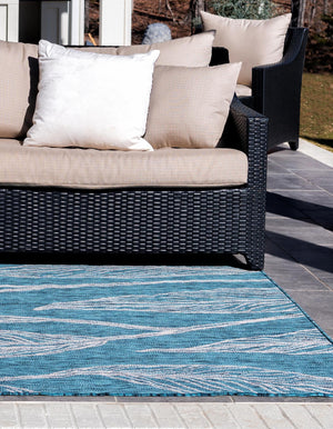 Teal 9' x 12' Outdoor Botanical Rectangle Area Rug Weather Resistant for Patio, Deck, Terrace, Balcony, Porch Polypropylene Garden Floral Tropical Carpet for Sale at Rug Engine