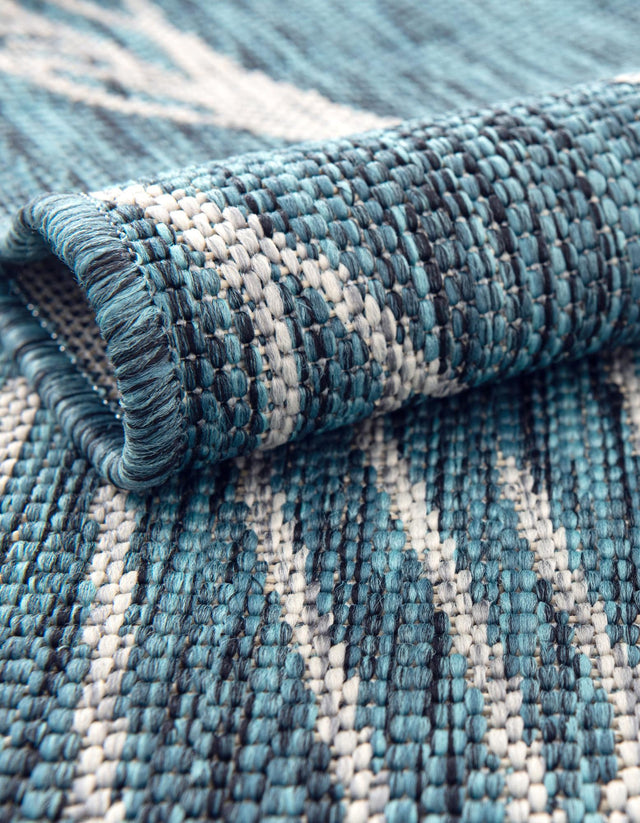 Teal 6' 1 x 9' Outdoor Botanical Rectangle Area Rug Weather Resistant for Patio, Deck, Terrace, Balcony, Porch