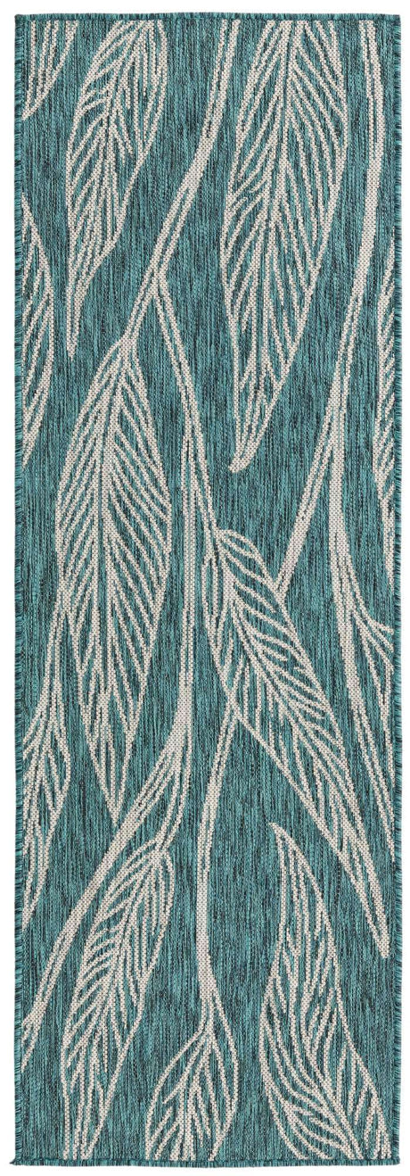 Teal 2' x 6' 1 Outdoor Botanical Runner Area Rug Weather Resistant for Patio, Deck, Terrace, Balcony, Porch