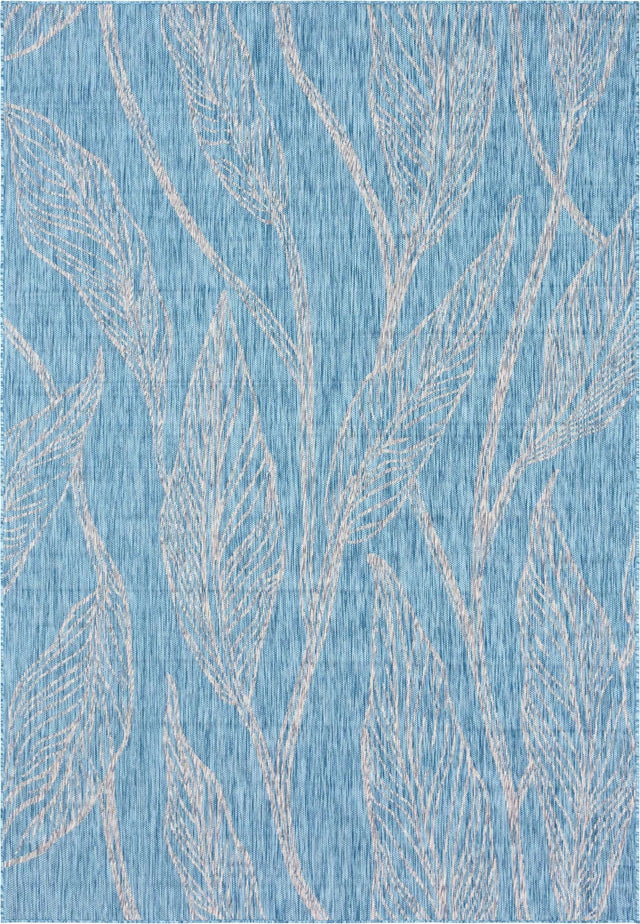 Light Aqua 7' 10 x 11' Outdoor Botanical Rectangle Area Rug Weather Resistant for Patio, Deck, Terrace, Balcony, Porch Polypropylene Garden Floral Tropical Carpet for Sale at Rug Engine