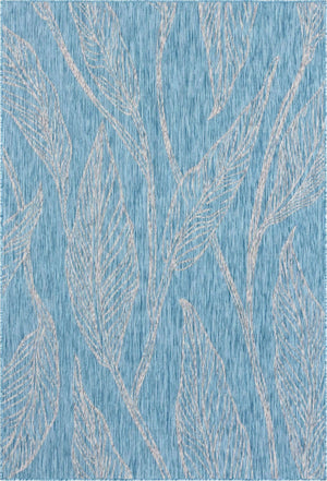 Light Aqua 7' 1 x 10' Outdoor Botanical Rectangle Area Rug Weather Resistant for Patio, Deck, Terrace, Balcony, Porch Polypropylene Garden Floral Tropical Carpet for Sale at Rug Engine