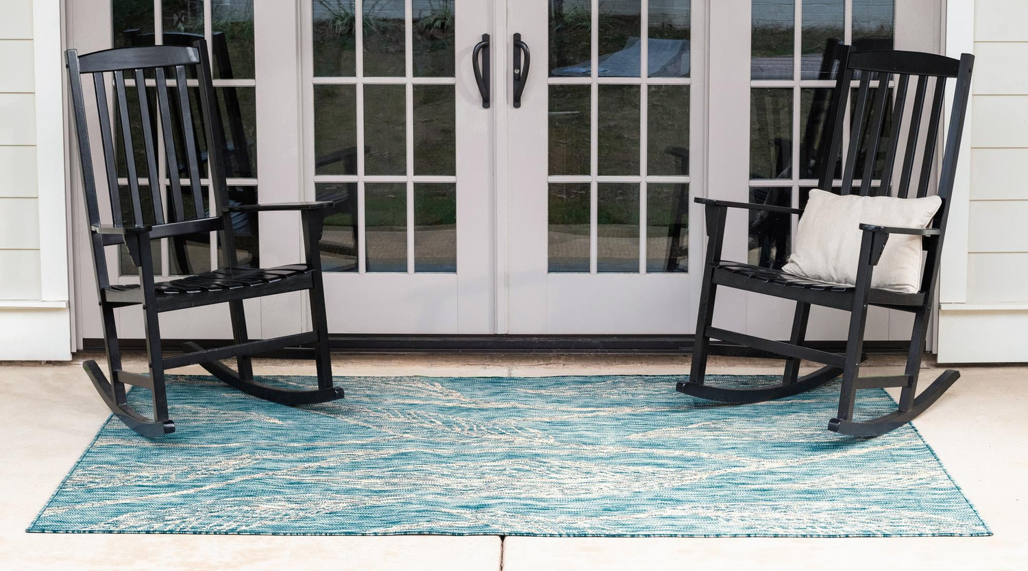 Light Aqua 4' 1 x 6' 1 Outdoor Botanical Rectangle Area Rug Weather Resistant for Patio, Deck, Terrace, Balcony, Porch Polypropylene Garden Floral Tropical Carpet for Sale at Rug Engine