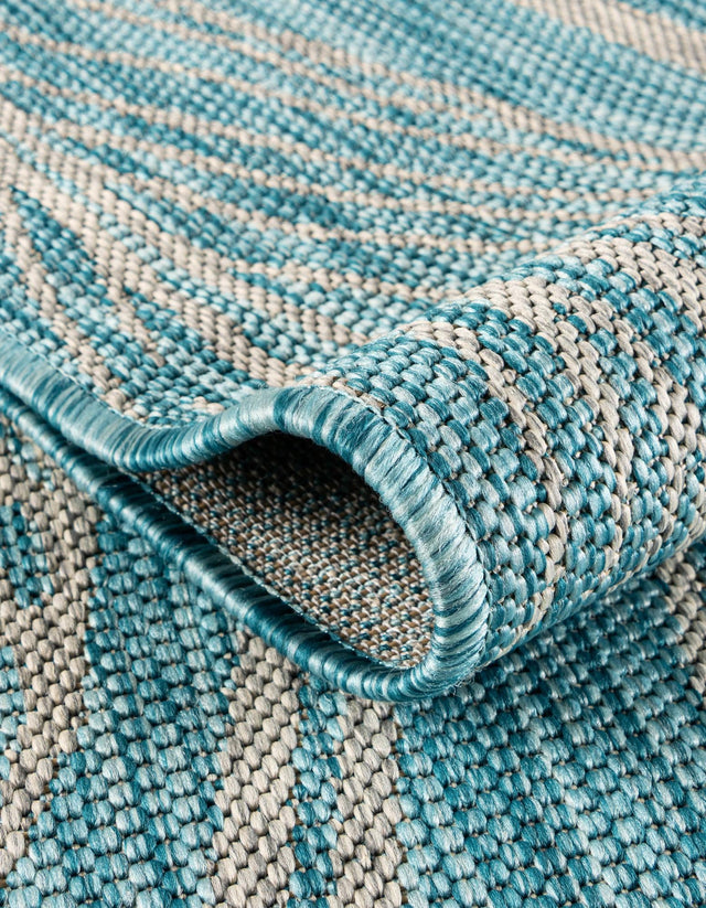 Light Aqua 5' 3 x 8' Outdoor Botanical Rectangle Area Rug Weather Resistant for Patio, Deck, Terrace, Balcony, Porch Polypropylene Garden Floral Tropical Carpet for Sale at Rug Engine