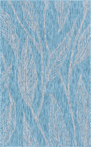 Light Aqua 5' 3 x 8' Outdoor Botanical Rectangle Area Rug Weather Resistant for Patio, Deck, Terrace, Balcony, Porch Polypropylene Garden Floral Tropical Carpet for Sale at Rug Engine