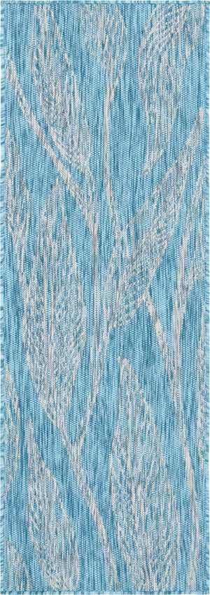 Light Aqua 2' x 6' 1 Outdoor Botanical Runner Area Rug Weather Resistant for Patio, Deck, Terrace, Balcony, Porch Polypropylene Garden Floral Tropical Carpet for Sale at Rug Engine