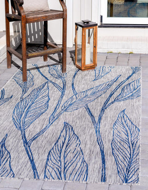 Light Gray 9' x 12' Outdoor Botanical Rectangle Area Rug Weather Resistant for Patio, Deck, Terrace, Balcony, Porch Polypropylene Garden Floral Tropical Carpet for Sale at Rug Engine