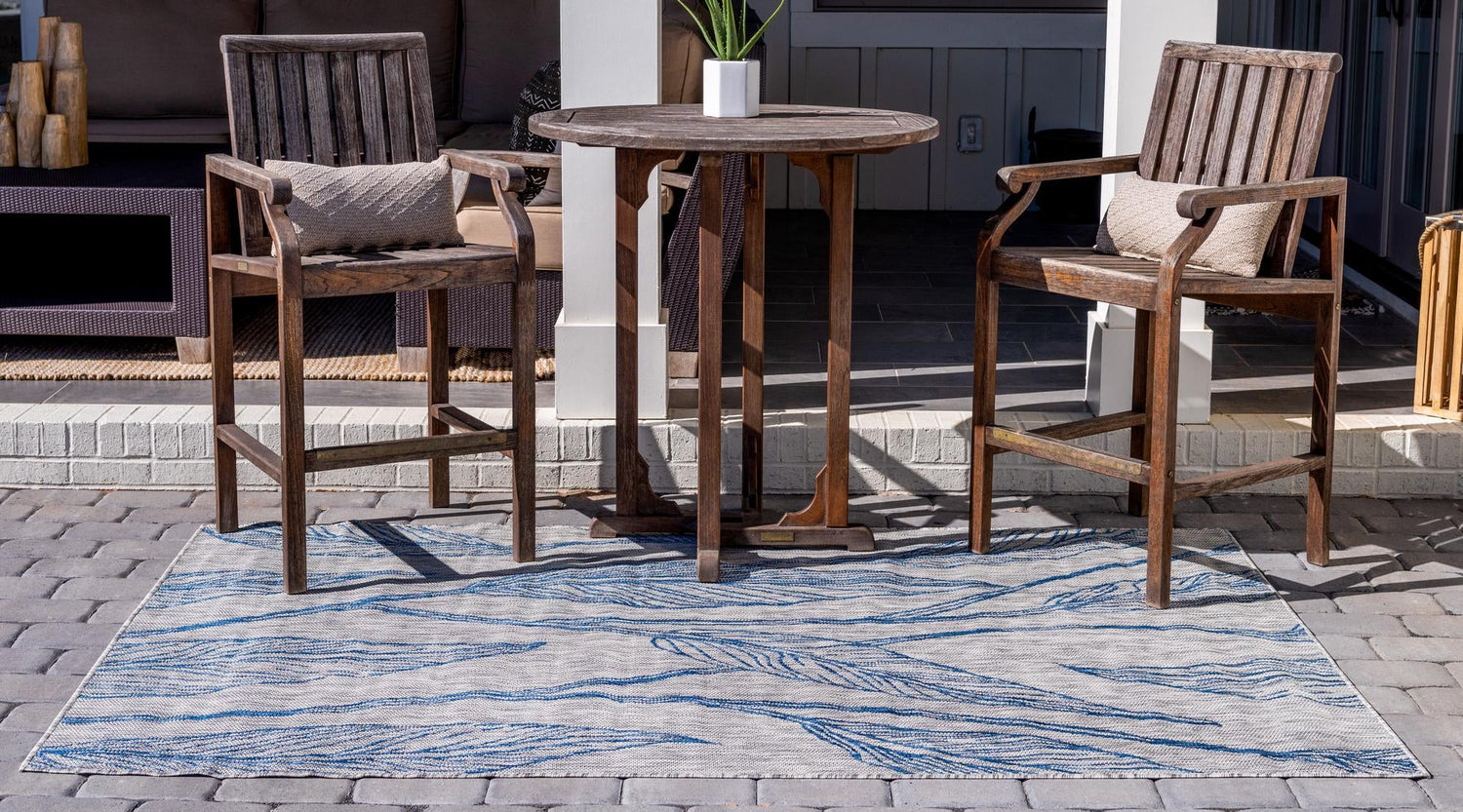 Light Gray 6' 1 x 9' Outdoor Botanical Rectangle Area Rug Weather Resistant for Patio, Deck, Terrace, Balcony, Porch Polypropylene Garden Floral Tropical Carpet for Sale at Rug Engine