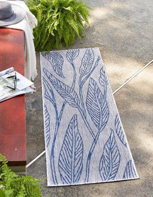 Light Gray 2' x 6' 1 Outdoor Botanical Runner Area Rug Weather Resistant for Patio, Deck, Terrace, Balcony, Porch Polypropylene Garden Floral Tropical Carpet for Sale at Rug Engine