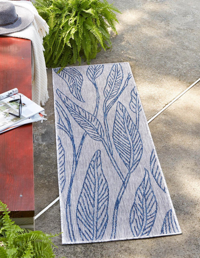 Light Gray 2' x 6' 1 Outdoor Botanical Runner Area Rug Weather Resistant for Patio, Deck, Terrace, Balcony, Porch Polypropylene Garden Floral Tropical Carpet for Sale at Rug Engine