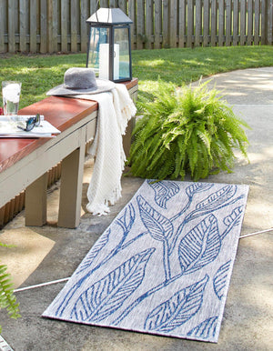 Light Gray 2' x 6' 1 Outdoor Botanical Runner Area Rug Weather Resistant for Patio, Deck, Terrace, Balcony, Porch Polypropylene Garden Floral Tropical Carpet for Sale at Rug Engine