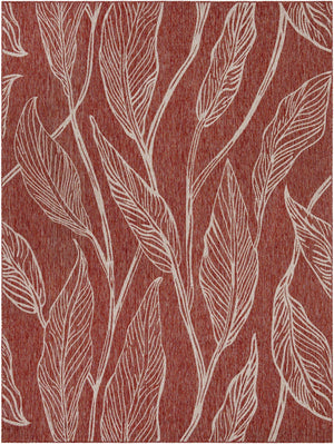 Rust Red 9' x 12' Outdoor Botanical Rectangle Area Rug Weather Resistant for Patio, Deck, Terrace, Balcony, Porch Polypropylene Garden Floral Tropical Carpet for Sale at Rug Engine