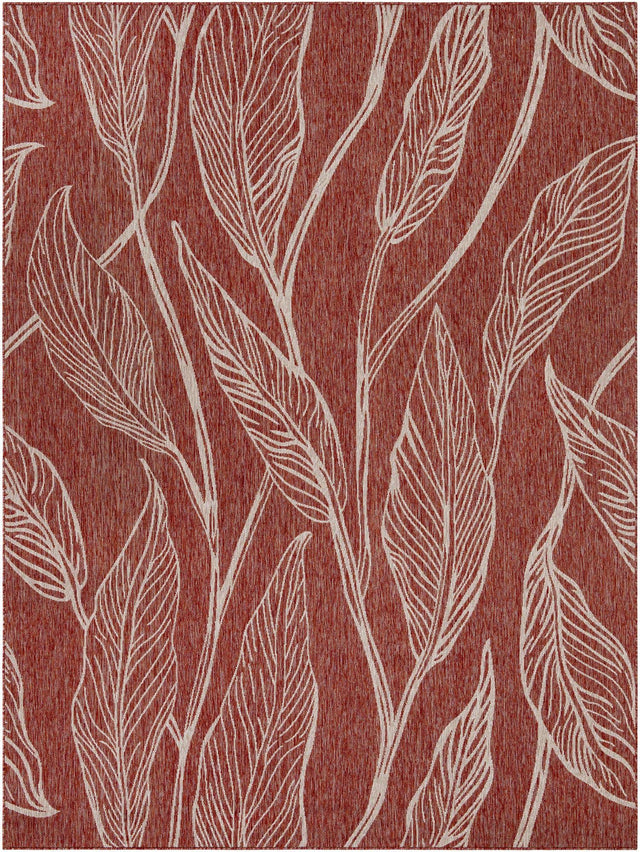 Rust Red 9' x 12' Outdoor Botanical Rectangle Area Rug Weather Resistant for Patio, Deck, Terrace, Balcony, Porch Polypropylene Garden Floral Tropical Carpet for Sale at Rug Engine