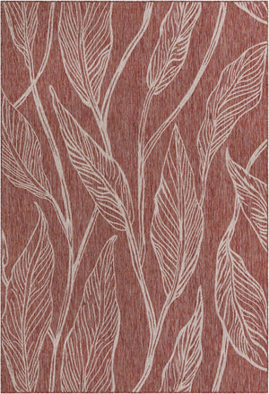 Rust Red 7' 10 x 11' Outdoor Botanical Rectangle Area Rug Weather Resistant for Patio, Deck, Terrace, Balcony, Porch Polypropylene Garden Floral Tropical Carpet for Sale at Rug Engine