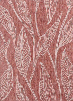 Rust Red 7' 1 x 10' Outdoor Botanical Rectangle Area Rug Weather Resistant for Patio, Deck, Terrace, Balcony, Porch Polypropylene Garden Floral Tropical Carpet for Sale at Rug Engine