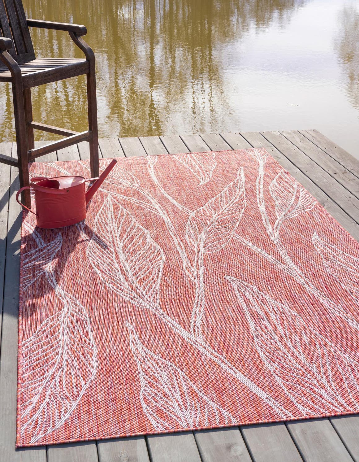 Rust Red 5' 3 x 8' Outdoor Botanical Rectangle Area Rug Weather Resistant for Patio, Deck, Terrace, Balcony, Porch Polypropylene Garden Floral Tropical Carpet for Sale at Rug Engine