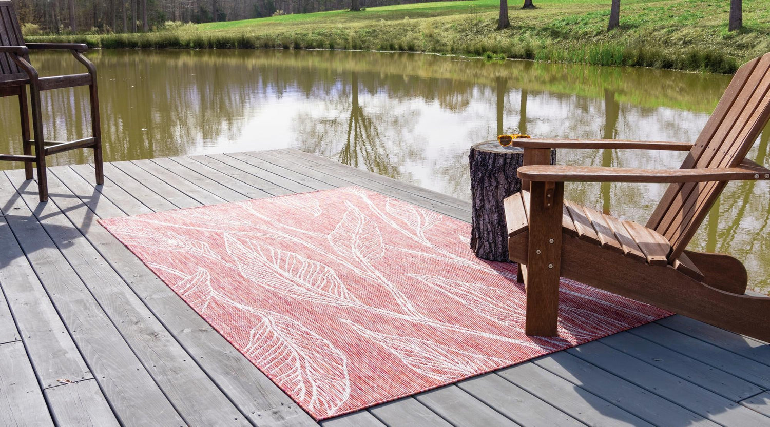 Rust Red 7' 1 x 10' Outdoor Botanical Rectangle Area Rug Weather Resistant for Patio, Deck, Terrace, Balcony, Porch Polypropylene Garden Floral Tropical Carpet for Sale at Rug Engine