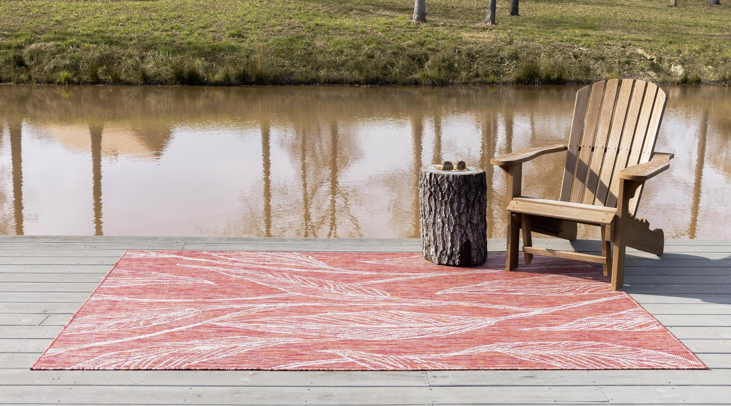 Rust Red 7' 1 x 10' Outdoor Botanical Rectangle Area Rug Weather Resistant for Patio, Deck, Terrace, Balcony, Porch Polypropylene Garden Floral Tropical Carpet for Sale at Rug Engine