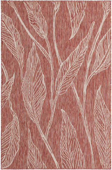 Rust Red 5' 3 x 8' Outdoor Botanical Rectangle Rug