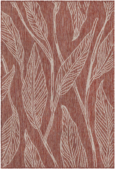 Rust Red 4' 1 x 6' 1 Outdoor Botanical Rectangle Rug
