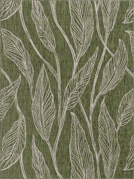 Green 9' x 12' Outdoor Botanical Rectangle Rug